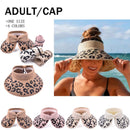 Women Sun Visors Wide Brim Foldable Packable Ponytail Beach Hat Straw Leopard Roll Up Bow Visor Sun Hats - FayaChoice