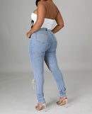 New Fashion Streetwear Sexy Pants Blue Skinny Lace Up Jeans Slim Denim Ripped Jeans Pants For Women - FayaChoice