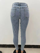 New Fashion Streetwear Sexy Pants Blue Skinny Lace Up Jeans Slim Denim Ripped Jeans Pants For Women