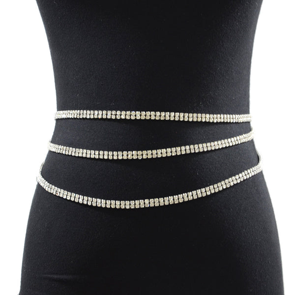 Women Chic Rhinestone All-Match Metal Dress Belt adjustable to 74.8 inches (190 cm)