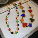 Diamond-Studded Multicolor Pleated Heart Shaped Middle-Aged Gold Court Style Vintage Collar Necklace