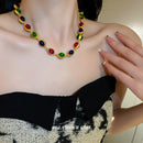Diamond-Studded Multicolor Pleated Heart Shaped Middle-Aged Gold Court Style Vintage Collar Necklace