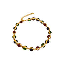 Diamond-Studded Multicolor Pleated Heart Shaped Middle-Aged Gold Court Style Vintage Collar Necklace