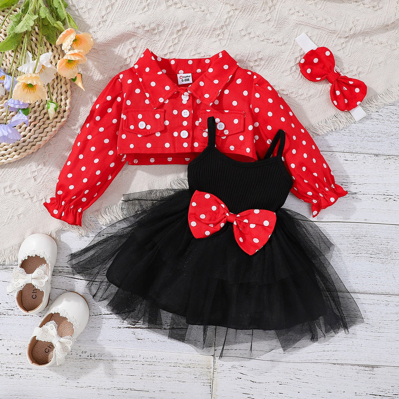 Baby Girl Long-sleeve Bowknot Lace Mesh Party Dress