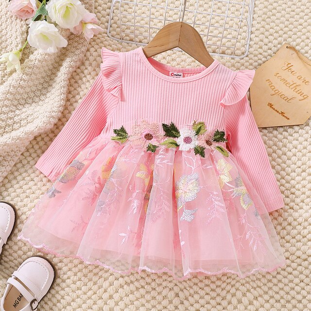 Baby Girl Long-sleeve Bowknot Lace Mesh Party Dress