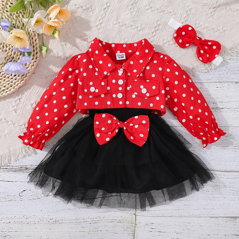 Baby Girl Long-sleeve Bowknot Lace Mesh Party Dress