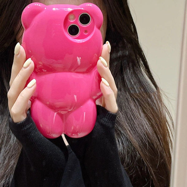 Korean Cute 3D Cartoon Bear Pink Phone case for iPhone 11, 12,13 AND 14 Plus