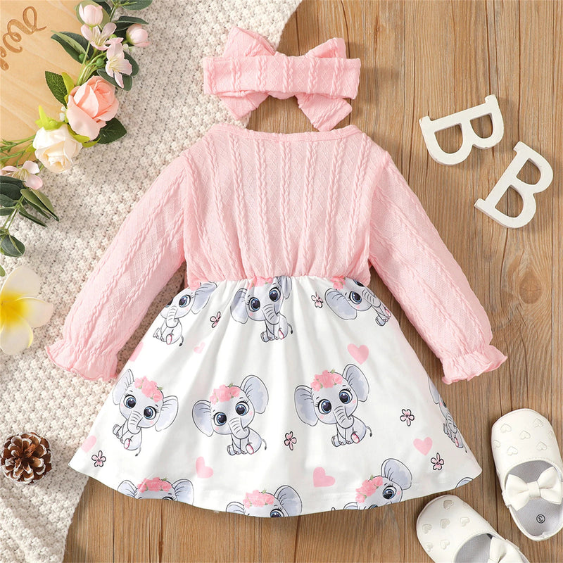 Baby Girl Long-sleeve Bowknot Lace Mesh Party Dress