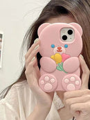 Pink Cartoon Bear Design Silicone Anti-fall Phone Case for iPhone 13 Pro Max