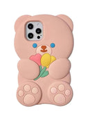 Pink Cartoon Bear Design Silicone Anti-fall Phone Case for iPhone 13 Pro Max