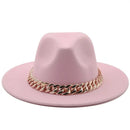 Fedora hat with large thick gold chain wide brim hat (56-58cm adjustable)