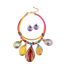 Women Fashion Exaggerated Boho Resin Tassel Necklace Earrings Set