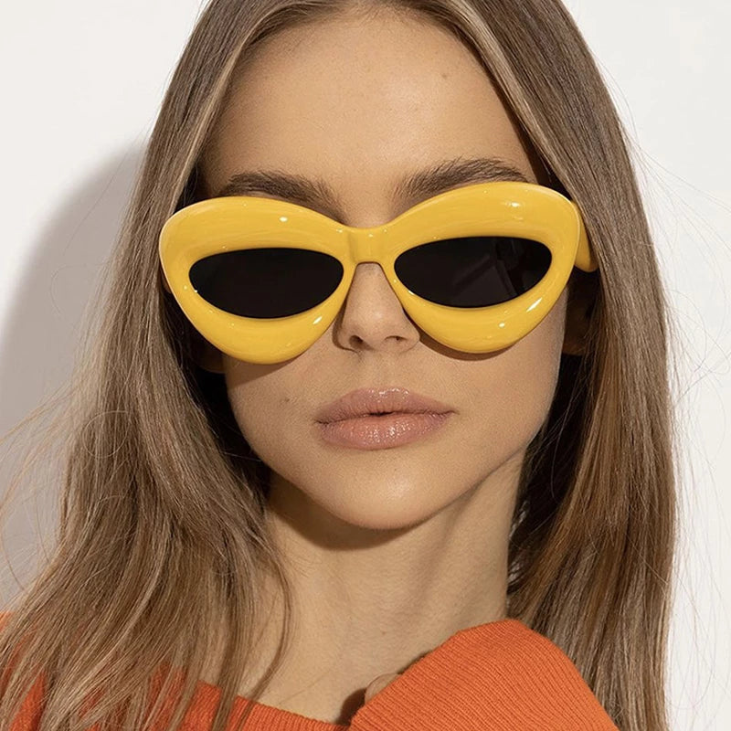 Thick Frame Cat Eyes Big Sunglasses Women 2022 Luxury Brand Designer Oversized Stylish Punk Sunglasses